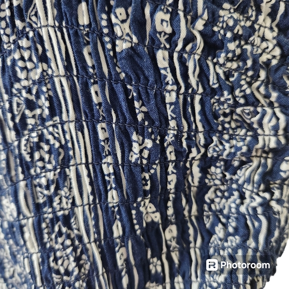 Lily Rose Women's Short Romper Blue/White Shirred Elastic Bodice Pocketed  S-Jr - Picture 8 of 9